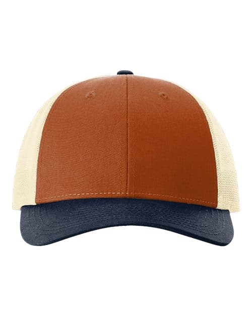 Richardson 115 in Dark Orange/ Birch/ Patriot Blue β custom apparel by Jam 4 Apparel