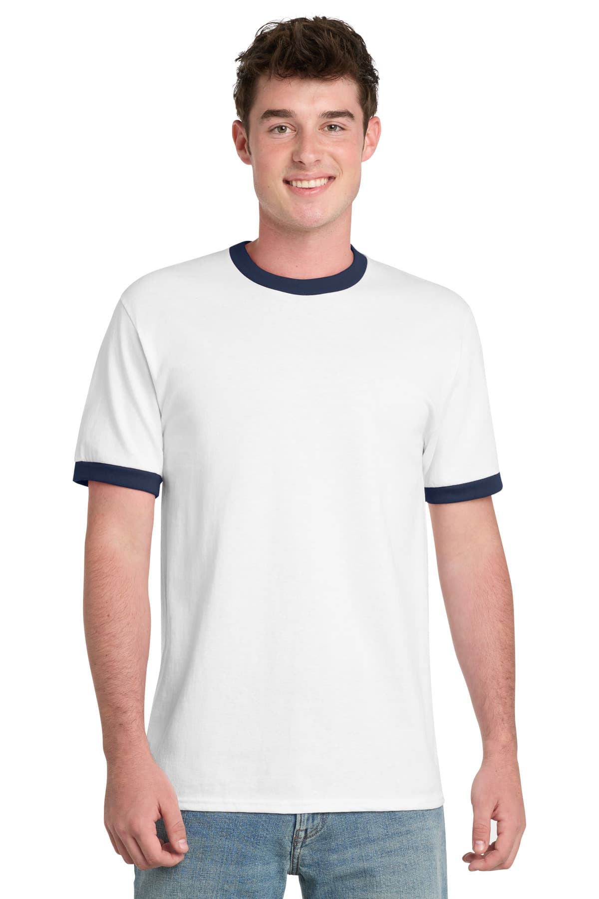 Port & Co PC54R in White/ Navy β custom apparel by Jam 4 Apparel